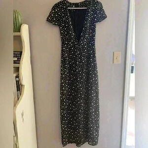 OASAP Black Star Pattern Short Sleeve Maxi Dress,Woman’s Size Small
